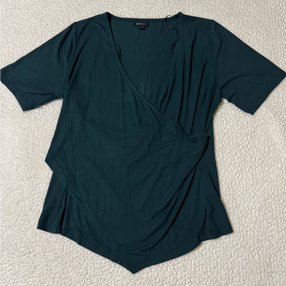 VENUS Deep Green Short Sleeve Wrap Blouse